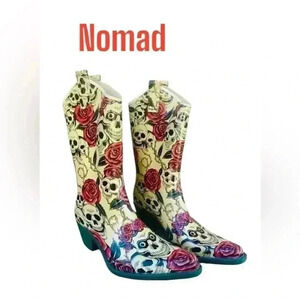 Nomad Rainboots skull/rose western boots SZ 9